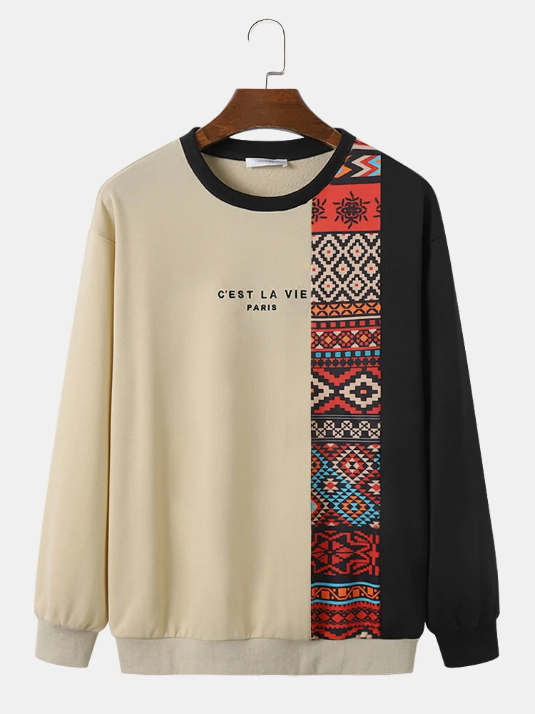 (image for) ChArmkpR Mens Ethnic Pattern Patchwork Long Sleeve Crew Neck Sweatshirts