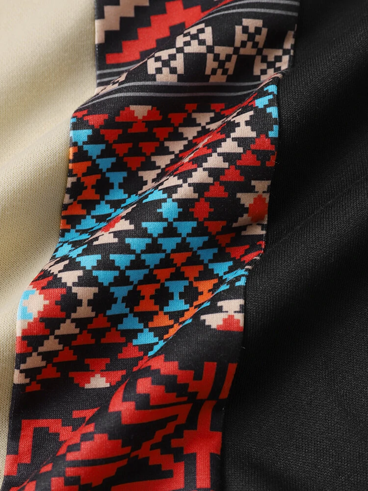 (image for) ChArmkpR Mens Ethnic Pattern Patchwork Long Sleeve Crew Neck Sweatshirts