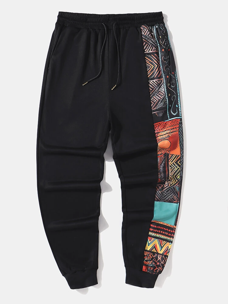 (image for) ChArmkpR Mens Pants Ethnic Pattern Patchwork Drawstring Waist Loose Sweatpants Casual Trousers