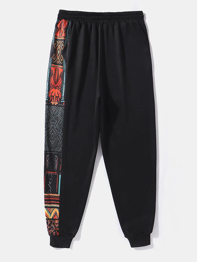 (image for) ChArmkpR Mens Pants Ethnic Pattern Patchwork Drawstring Waist Loose Sweatpants Casual Trousers