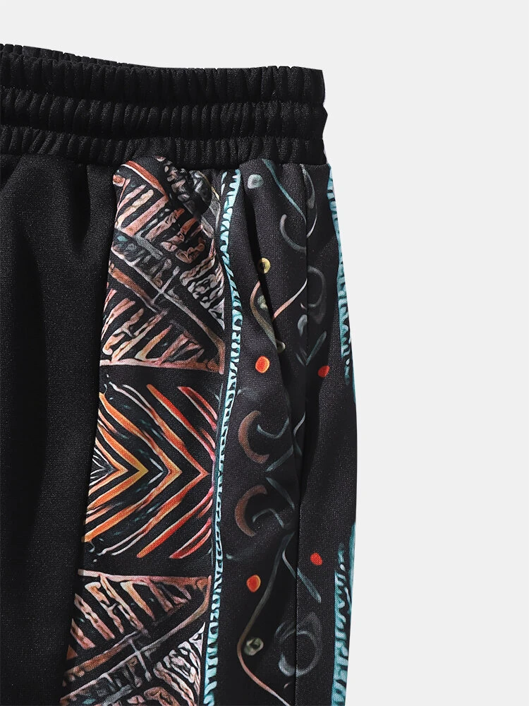 (image for) ChArmkpR Mens Pants Ethnic Pattern Patchwork Drawstring Waist Loose Sweatpants Casual Trousers