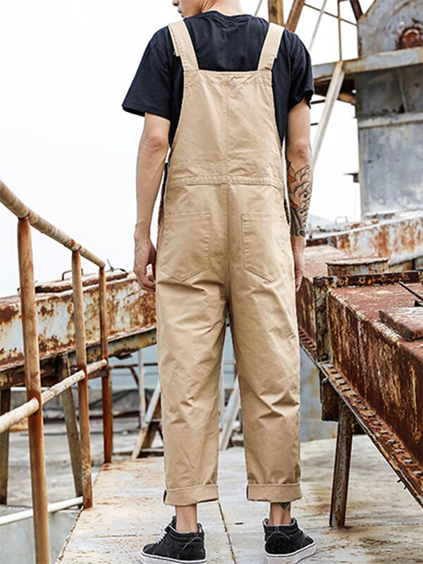 (image for) INCERUN Men Bib Pants Solid Color Jumpsuits Multi Pockets Casual Suspenders Cargo Overalls Fashion Men Jumpsuit S-5XL