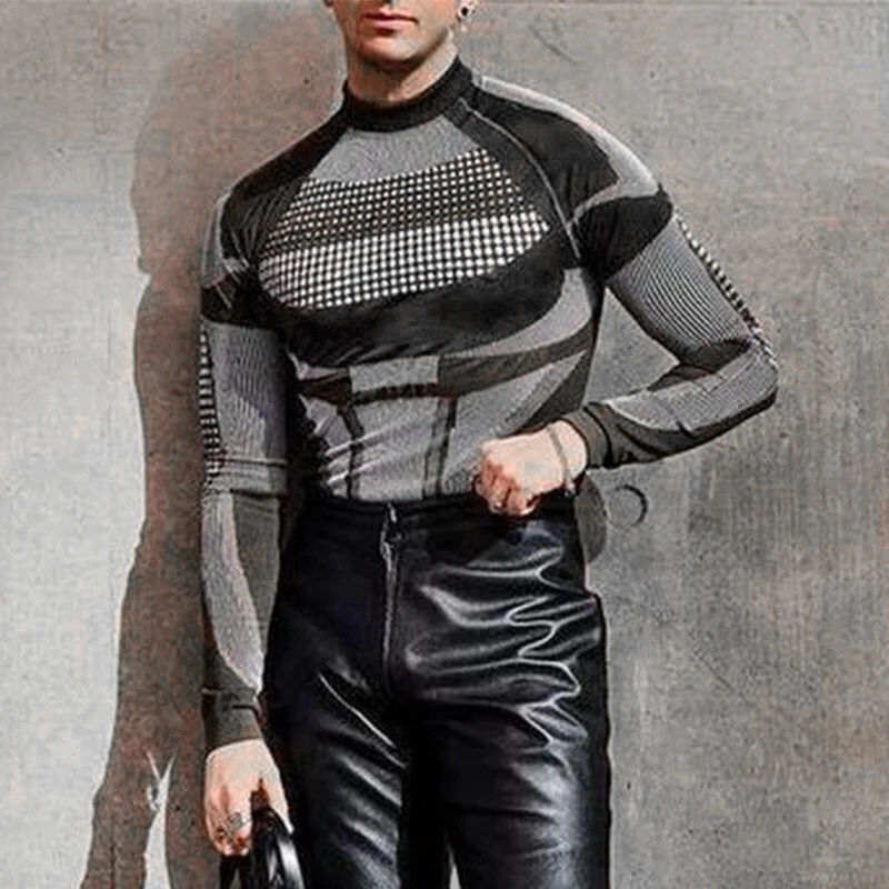 (image for) INCERUN Men Tights Skinny Stretch Functional Long Sleeve T-Shirt Fashion Sportwear Crew Neck Black T-shirt for Men, Spring Fall