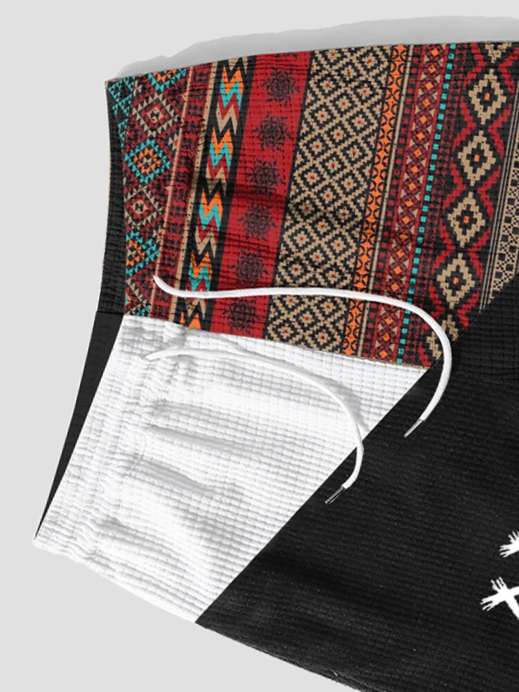 (image for) Mens Ethnic Geometric Funny Face Pattern Patchwork Corduroy Shorts